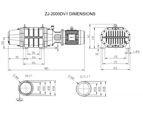 Вакуумный насос Рутс 7200 м3/ч ZJ-2000 DV1, DVE Вакуумный насос Рутс 7200 м3/ч ZJ-2000 DV1, DVE